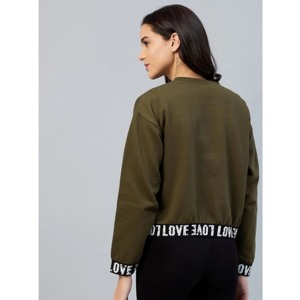 Women'S Fleece Solid Long Sleeves Sweatshirt (Olive)