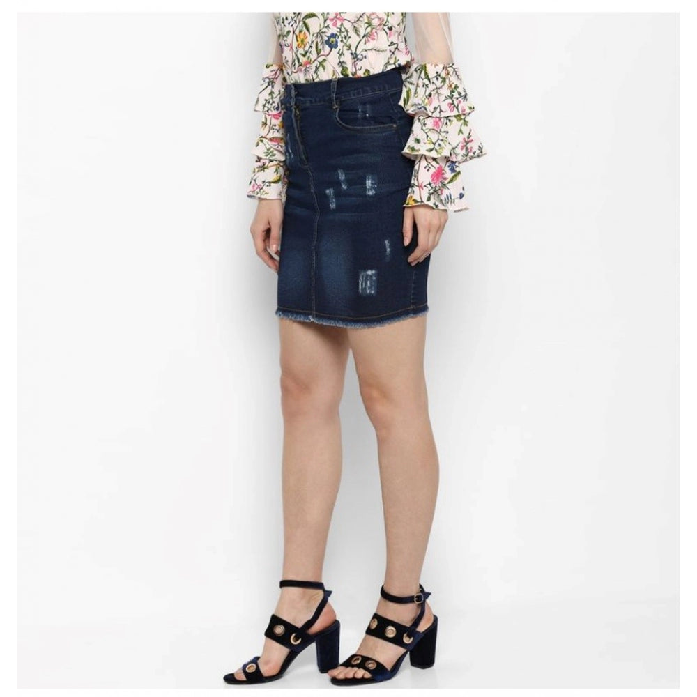 Women'S Denim Distressed Buttoned Skirt (Blue)