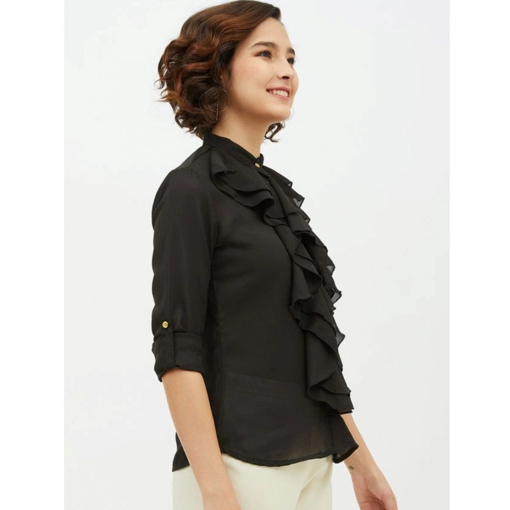 Women'S Polyester Ruffled Long Sleeves Standard Length Shirt (