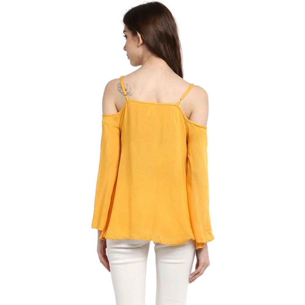 Women'S Rayon Embellished Cold Shoulder Regular Top (Mustard Y
