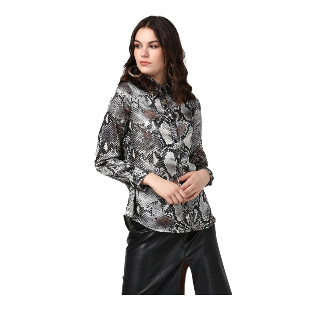 Women'S Satin Animal Print Long Sleeves Standard Length Shirt
