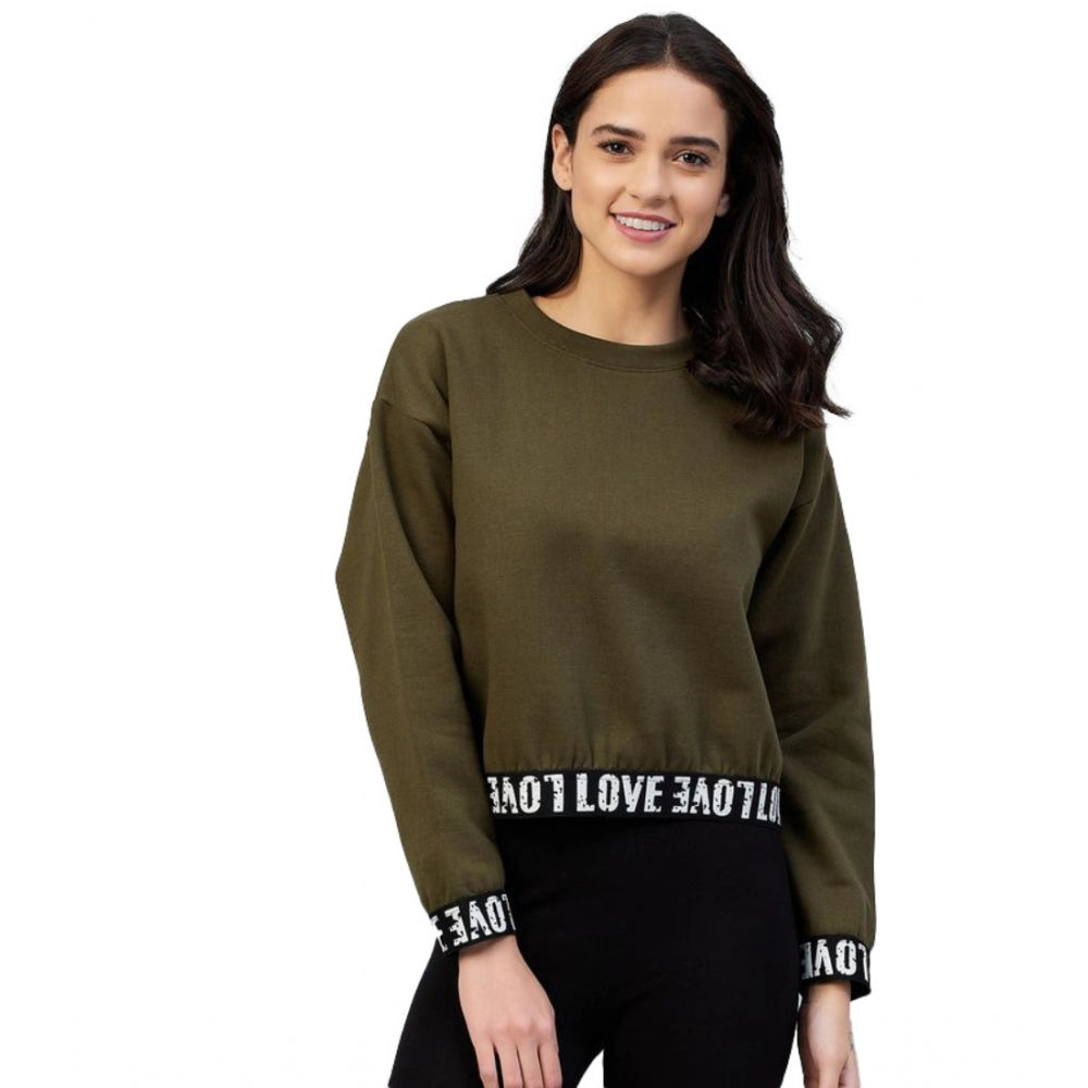 Women'S Fleece Solid Long Sleeves Sweatshirt (Olive)