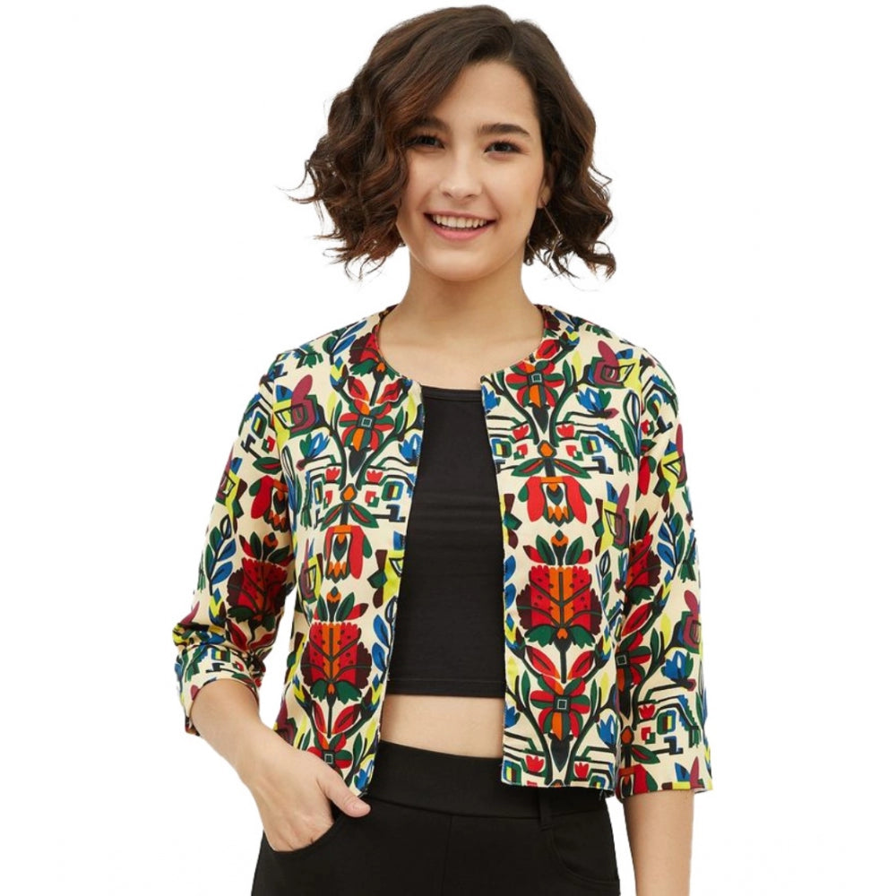 Women'S Polyester Floral 3-4Th Sleeves Shrug (Multicolor)