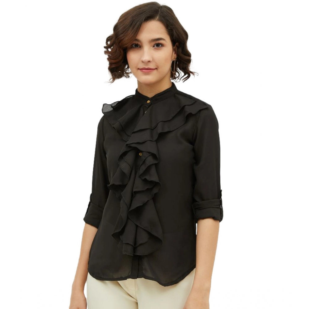 Women'S Polyester Ruffled Long Sleeves Standard Length Shirt (