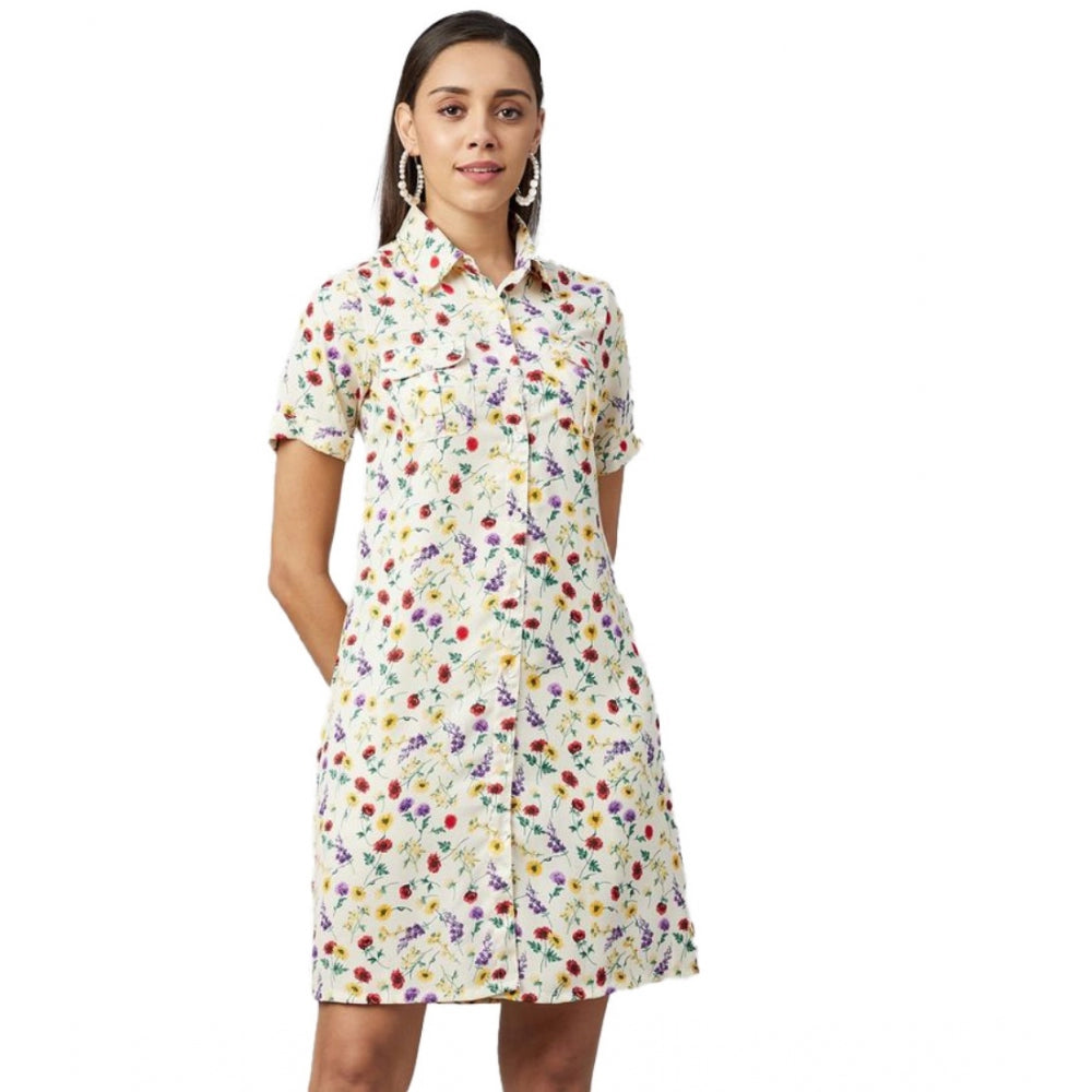 Women'S Polyester Floral Short Sleeve Above Knee Dress (Multic