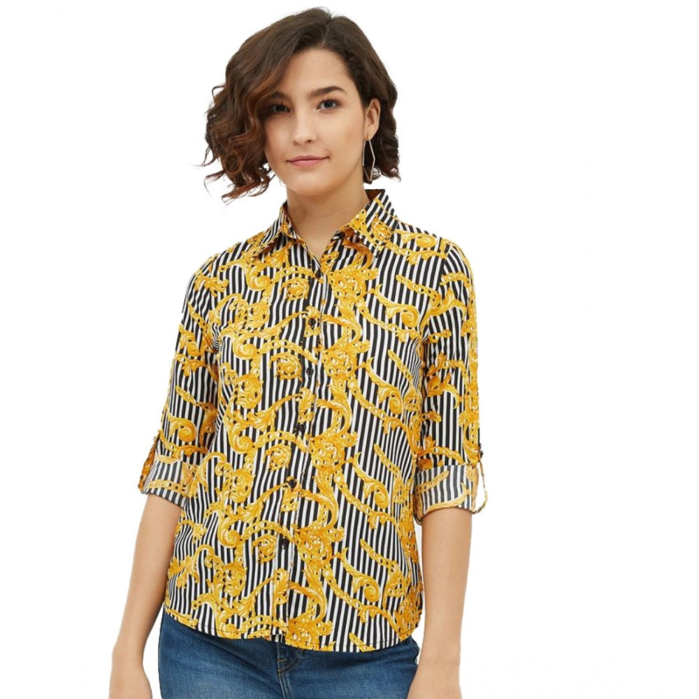 Women'S Polyester Printed Roll Up Sleeve Standard Length Shirt