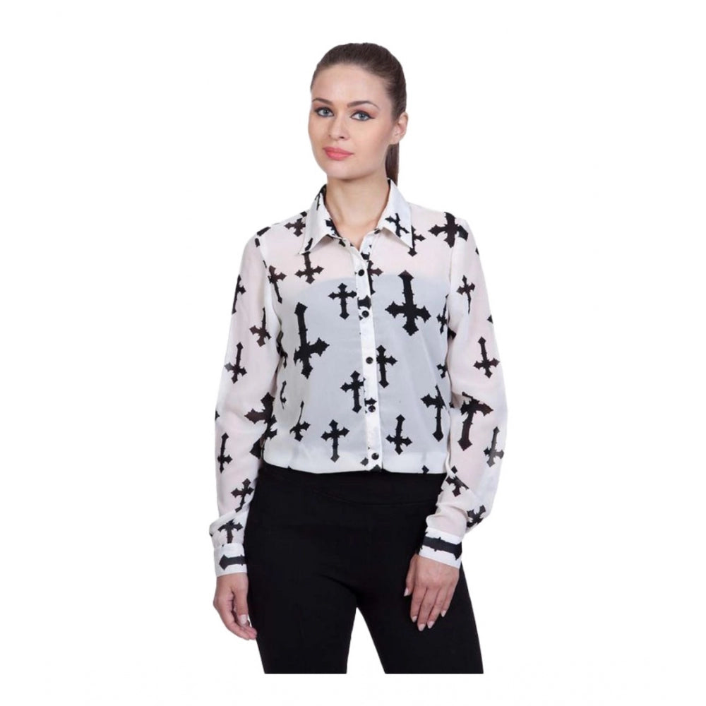 Women'S Polyester Printed Long Sleeves Standard Length Shirt (
