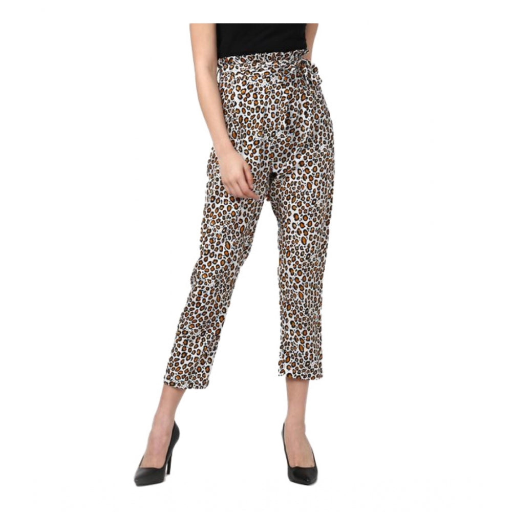 Women'S Polyester Animal Print Elasticated Trousers (White - Y