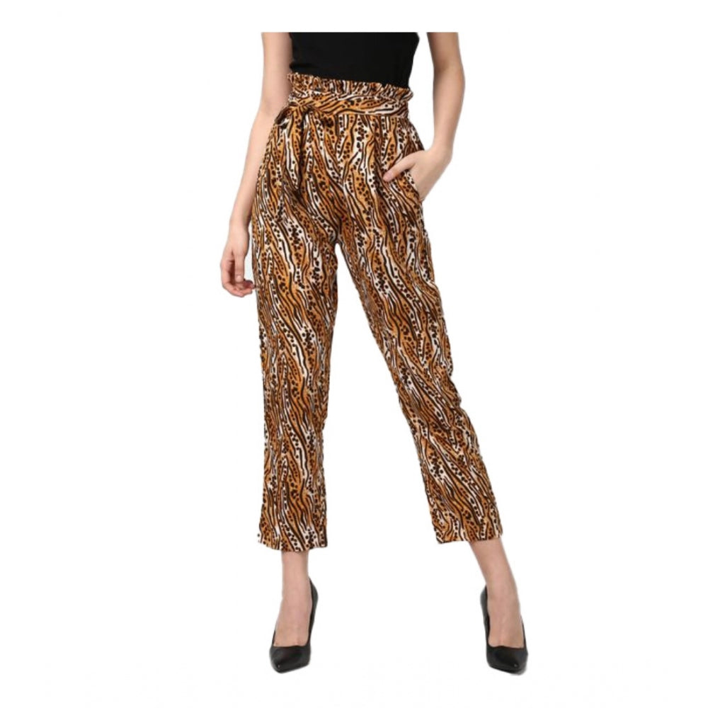 Women'S Polyester Animal Print Elasticated Trousers (Orange