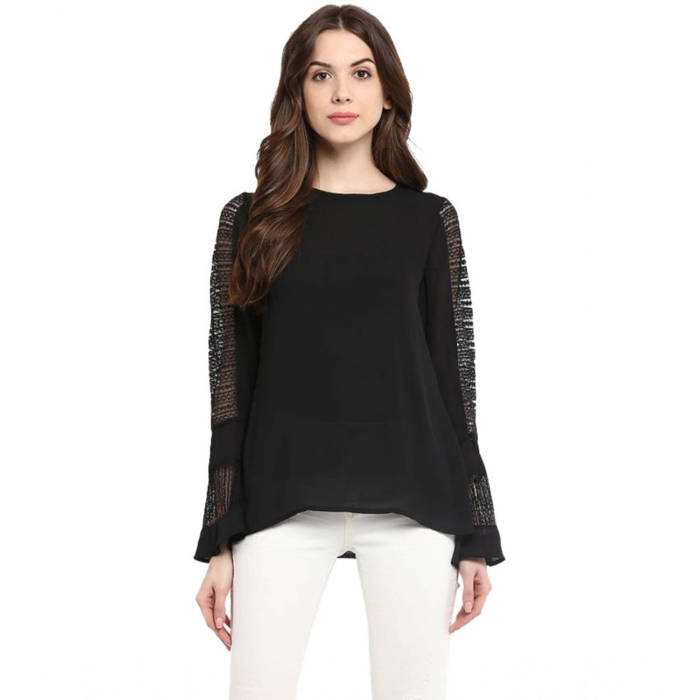 Women'S Polyester Georgette Self Design Bell Sleeve Regular To