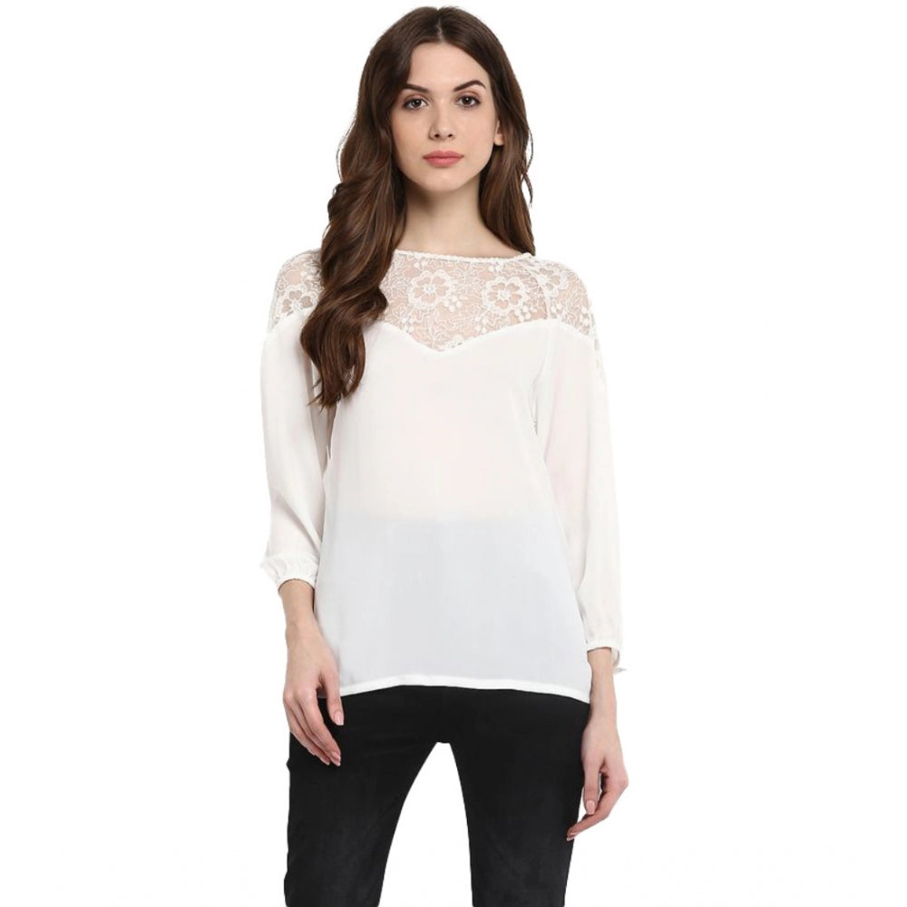 Women'S Polyester Georgette Self Design 3-4Th Sleeves Regular