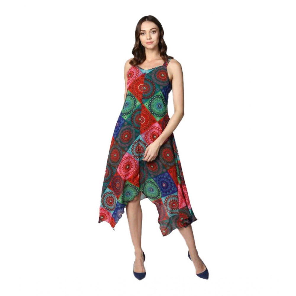 Women'S Polyester Asymmetrical Shoulder Straps Knee-Length Dre