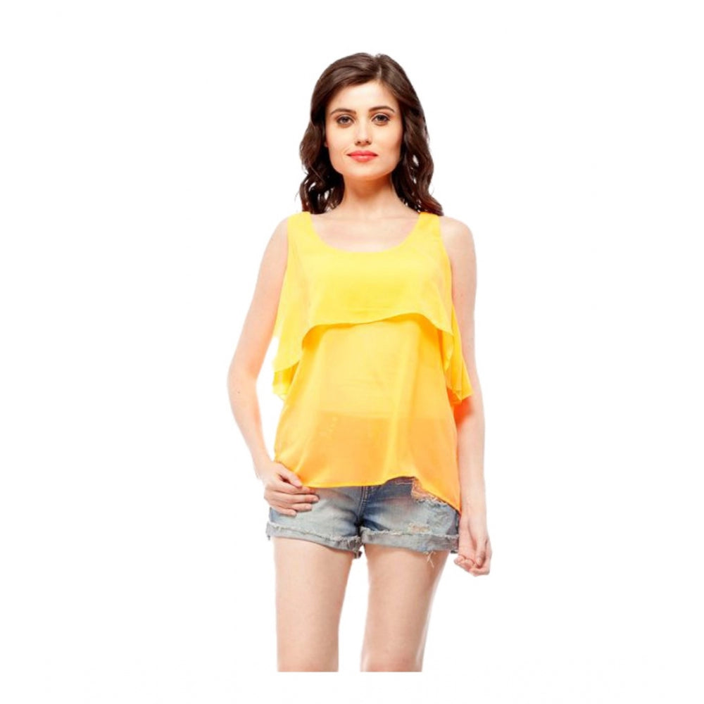 Women'S Polyester Solid Sleeveless Regular Top (Orange)