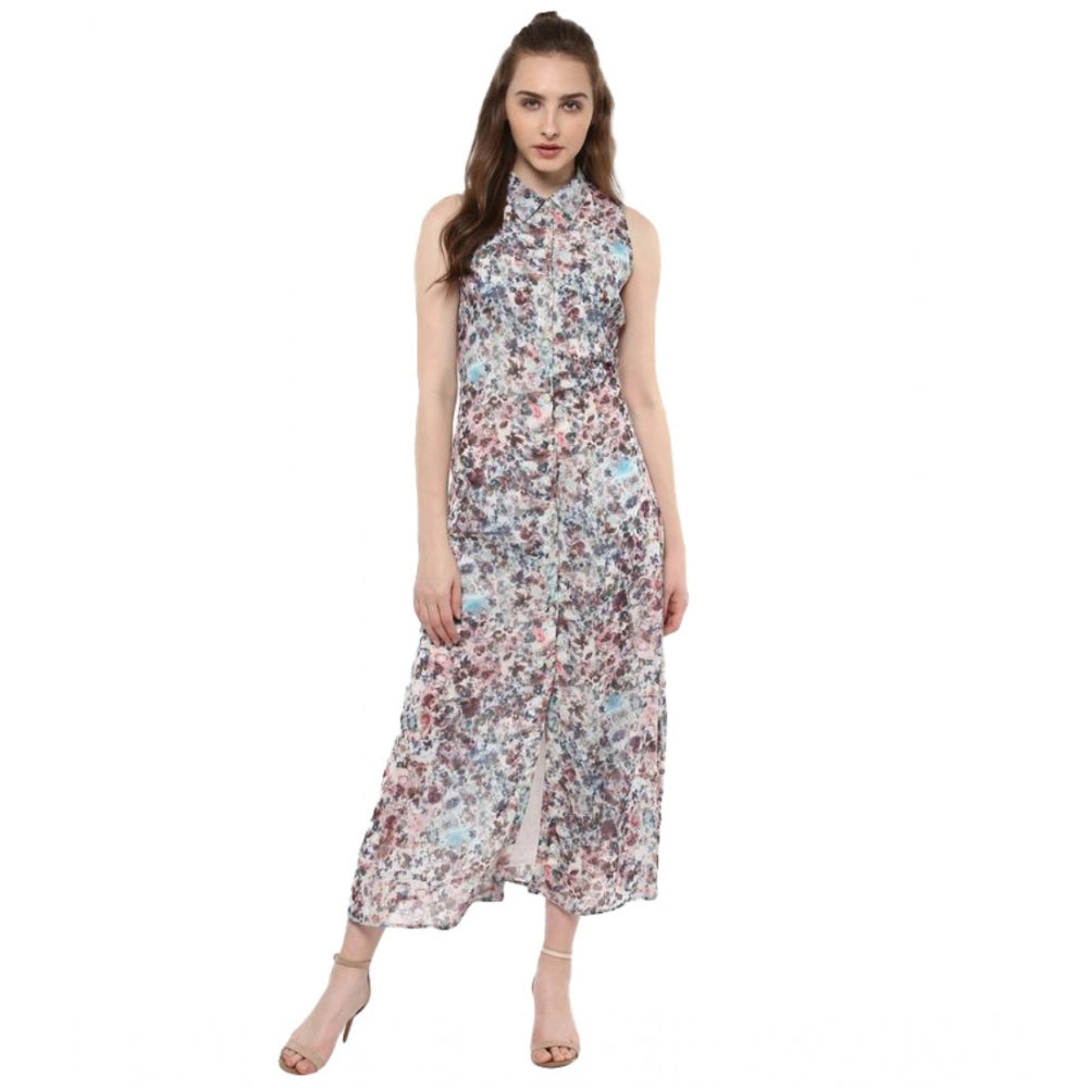Women'S Polyester Chiffon Printed Sleeveless Dress (Multicolor