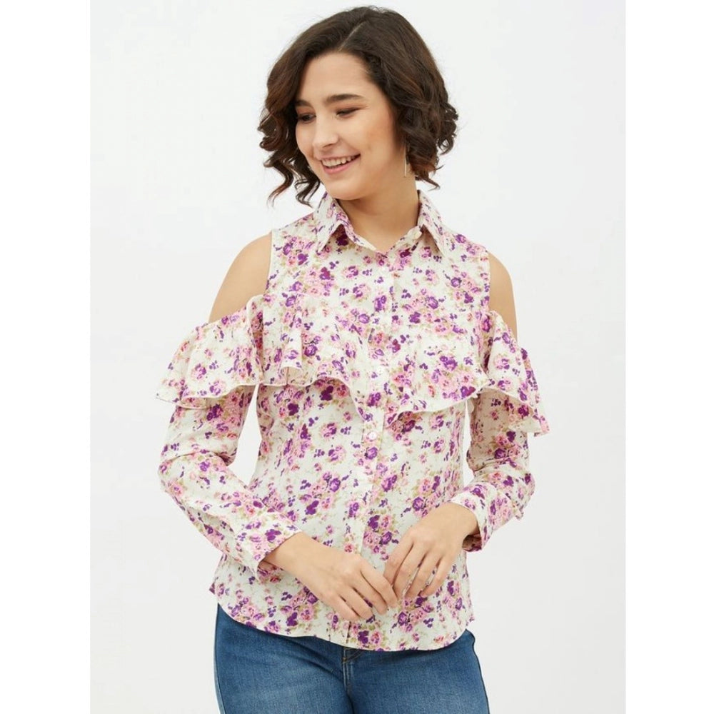 Women'S Polyester Floral Cold Shoulder Standard Length Shirt (