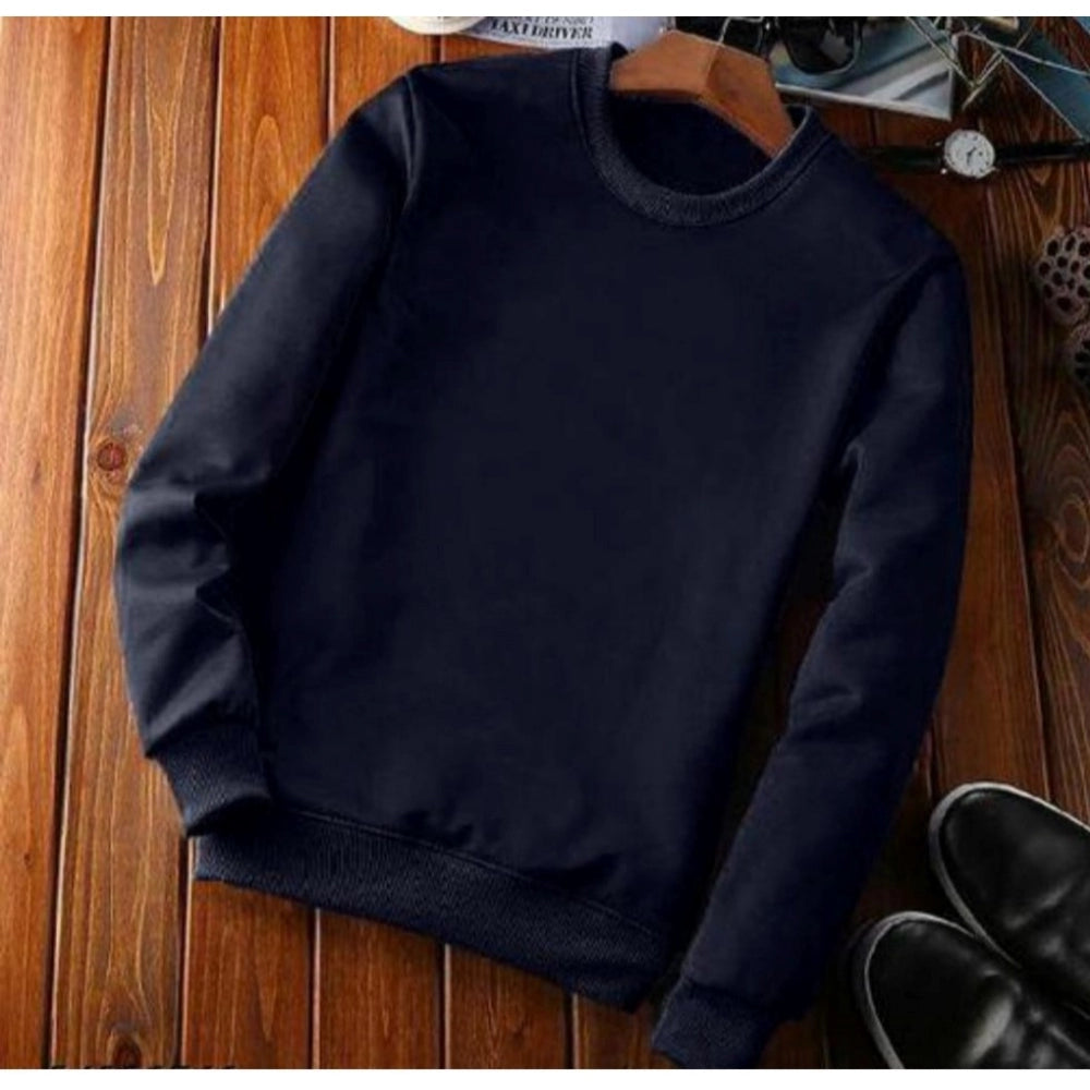 Men's Casual Fleece Solid Round Neck Long - Sleeve Sweatshirt - Navy Blue