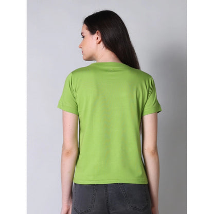 Women's Cotton Blended Solid Round Neck Half Sleeve T-Shirt (Green)