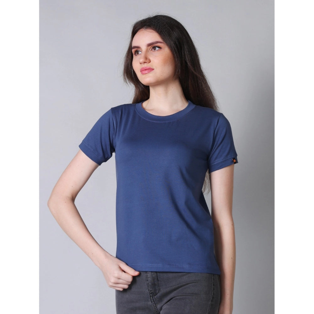 Women'S Cotton Blended Solid Round Neck Half Sleeve T-Shirt (B