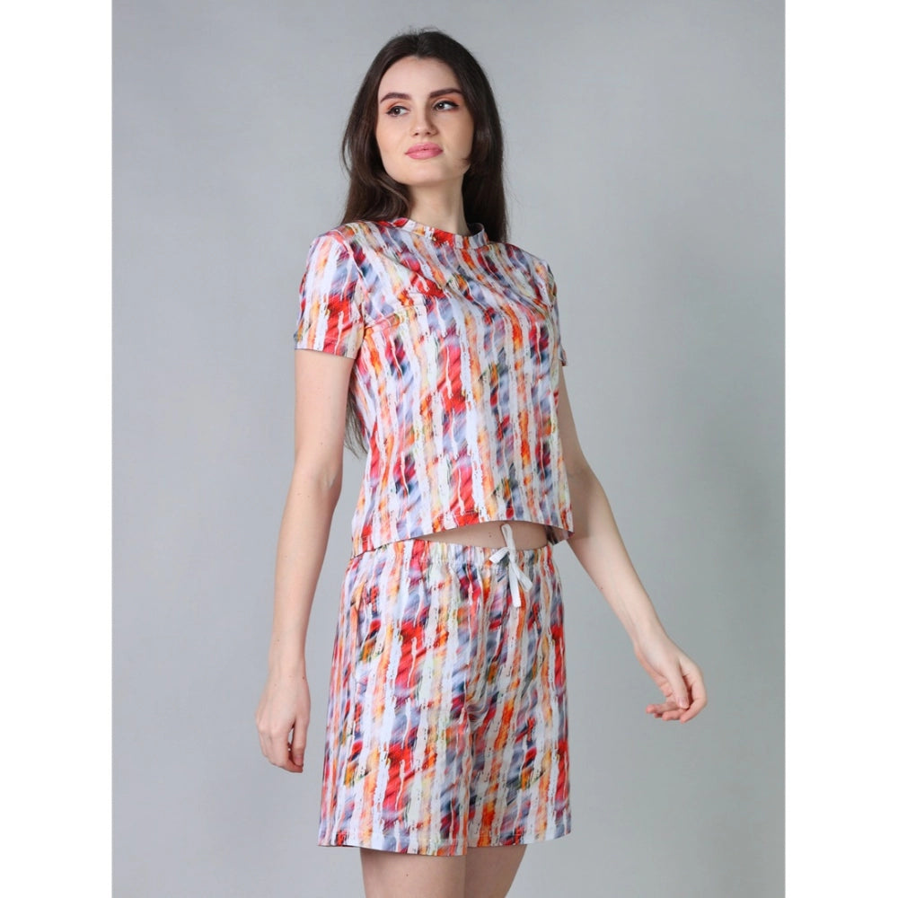 Women'S Cotton Blended Printed Round Neck Half Sleeve Top - Sh