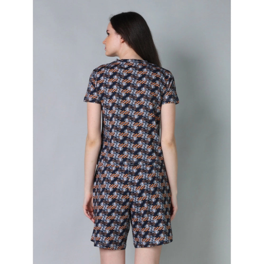 Women'S Cotton Blended Printed Round Neck Half Sleeve Top - Sh