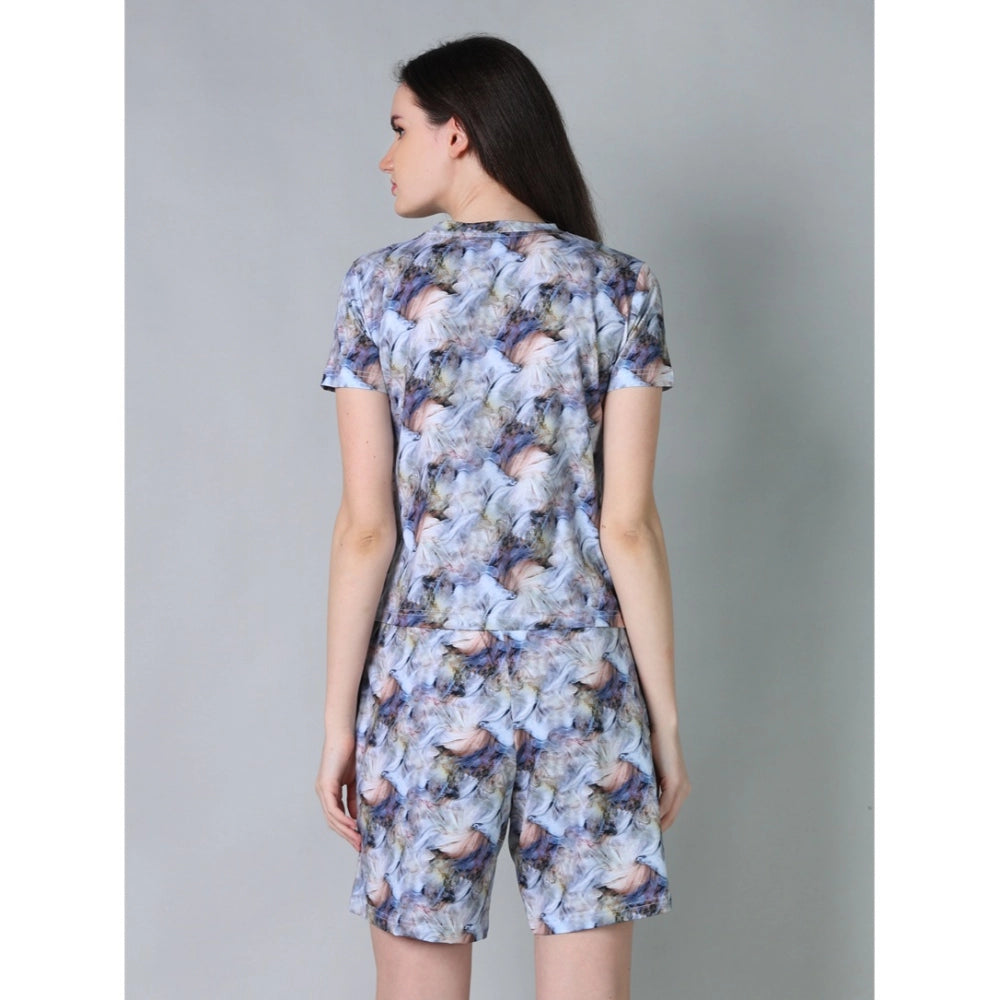 Women'S Cotton Blended Printed Round Neck Half Sleeve Top - Sh