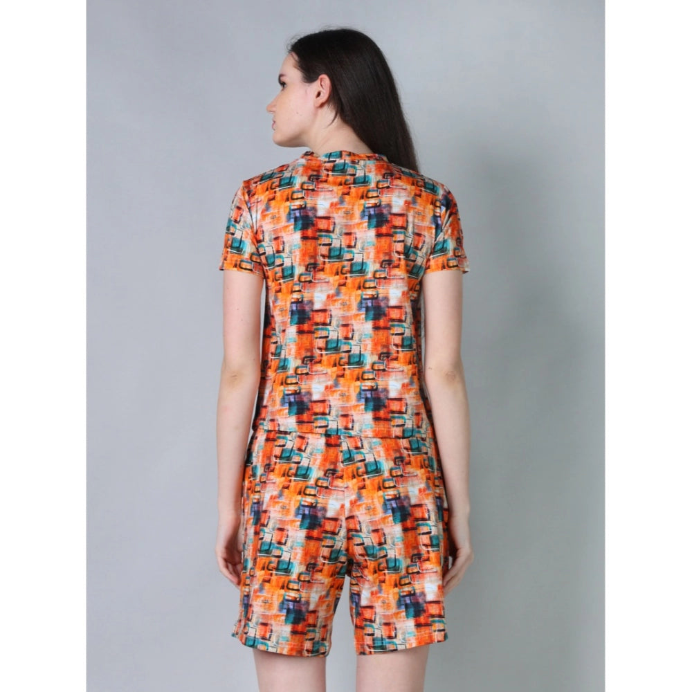 Women'S Cotton Blended Printed Round Neck Half Sleeve Top - Sh