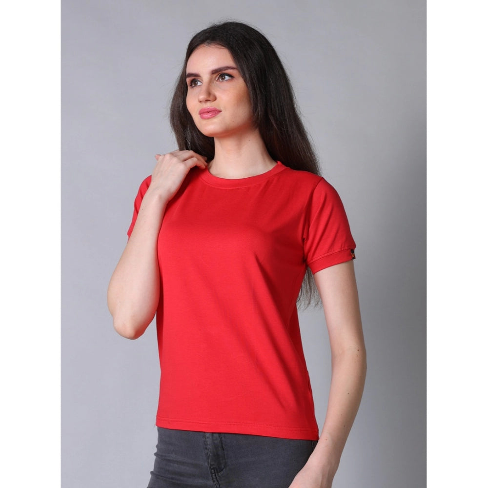 Women'S Cotton Blended Solid Round Neck Half Sleeve T-Shirt (R