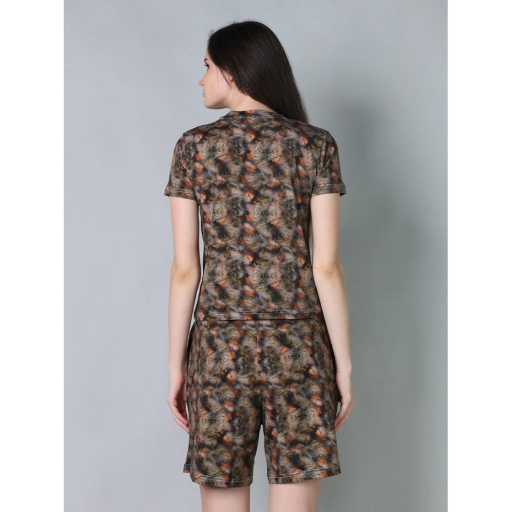 Women'S Cotton Blended Printed Round Neck Half Sleeve Top - Sh
