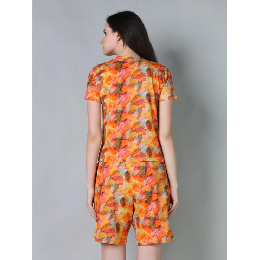 Women'S Cotton Blended Printed Round Neck Half Sleeve Top - Sh