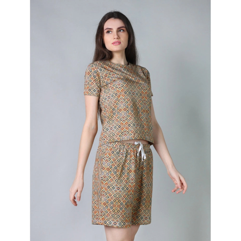 Women'S Cotton Blended Printed Round Neck Half Sleeve Top - Sh