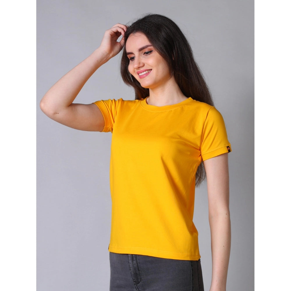 Women'S Cotton Blended Solid Round Neck Half Sleeve T-Shirt (M