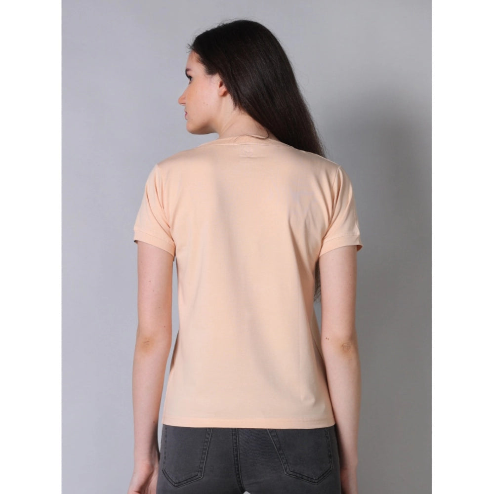 Women's Cotton Blended Solid Round Neck Half Sleeve T - Shirt (Peach)