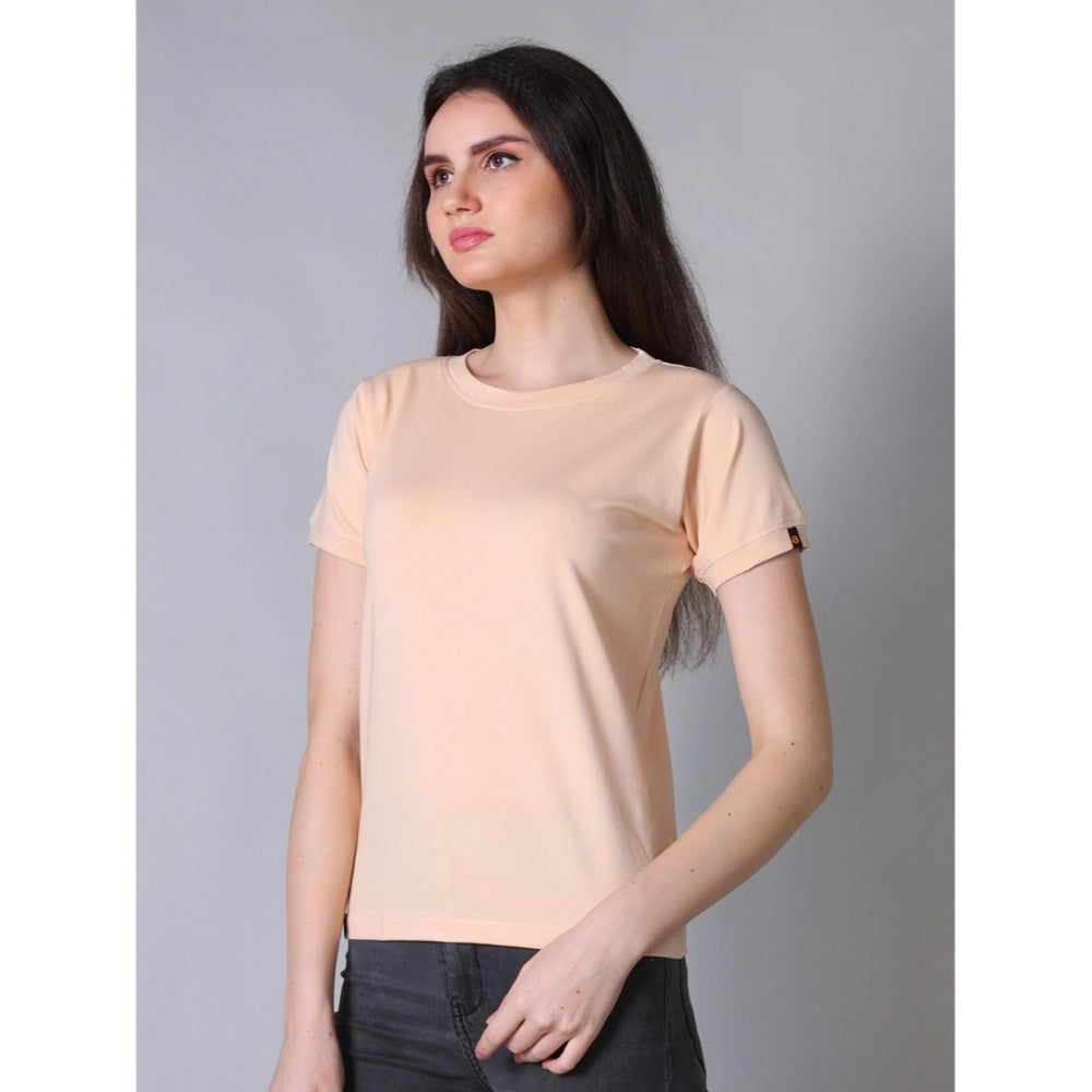 Women's Cotton Blended Solid Round Neck Half Sleeve T - Shirt (Peach)