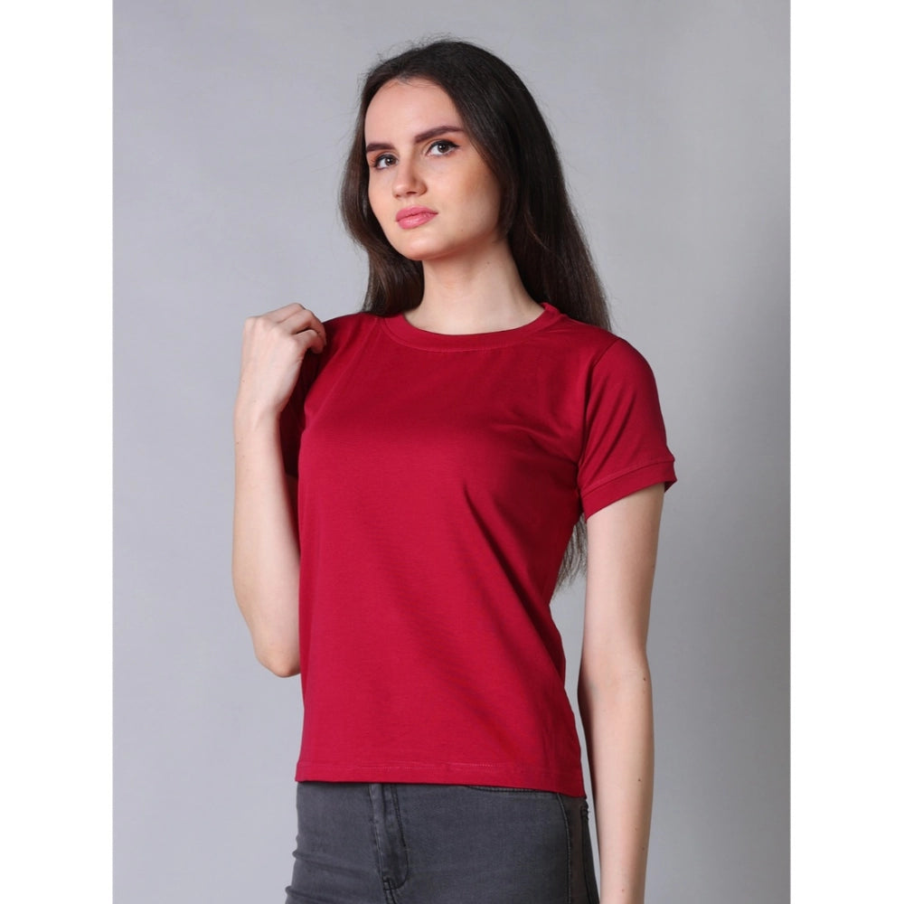 Women'S Cotton Blended Solid Round Neck Half Sleeve T-Shirt (M