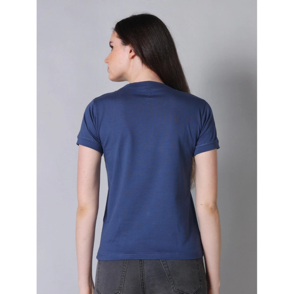 Women'S Cotton Blended Solid Round Neck Half Sleeve T-Shirt (B