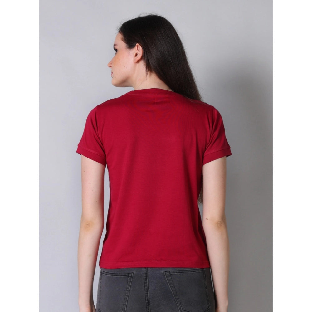Women'S Cotton Blended Solid Round Neck Half Sleeve T-Shirt (M