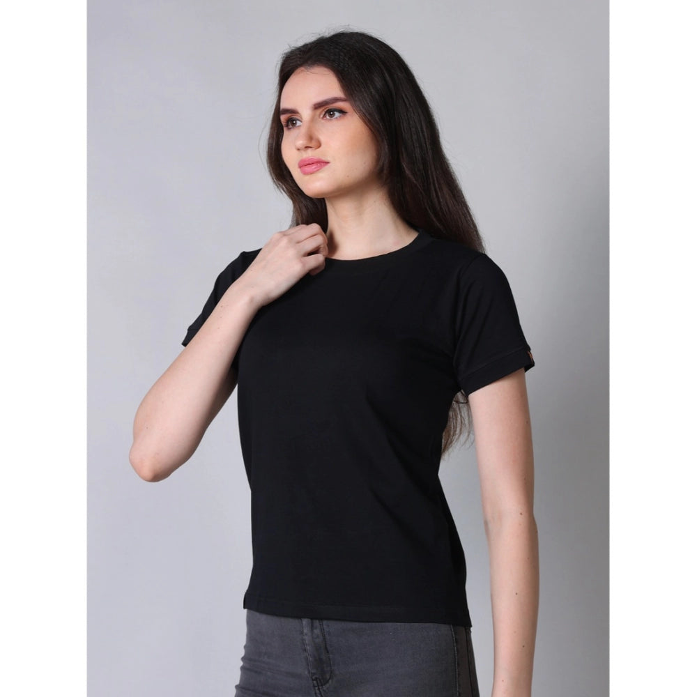 Women'S Cotton Blended Solid Round Neck Half Sleeve T-Shirt (B