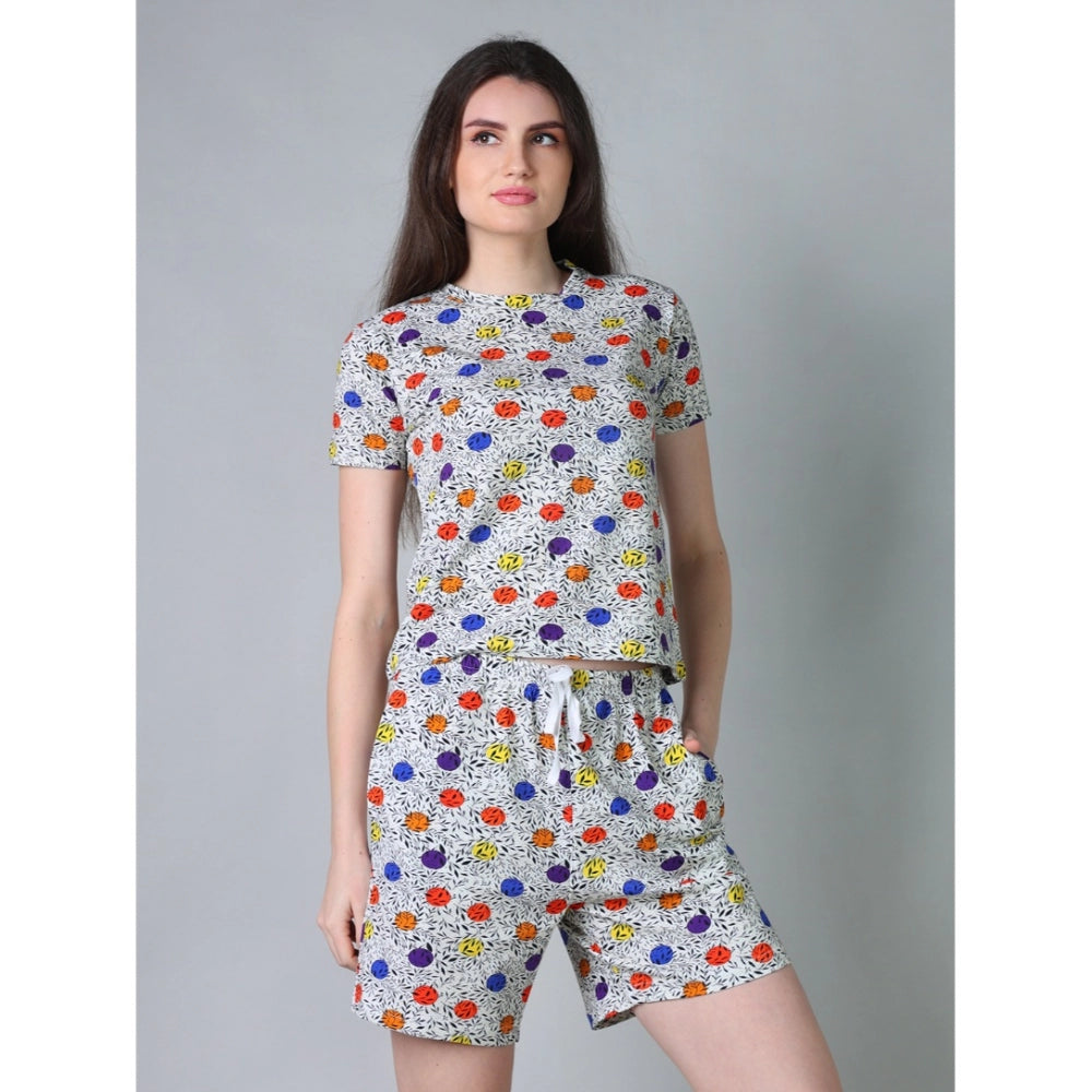Women'S Cotton Blended Printed Round Neck Half Sleeve Top - Sh