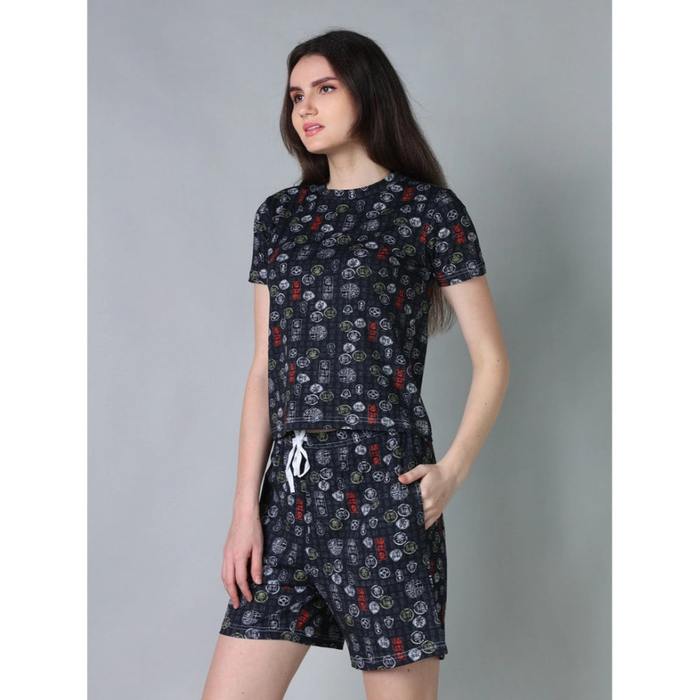 Women'S Cotton Blended Printed Round Neck Half Sleeve Top - Sh