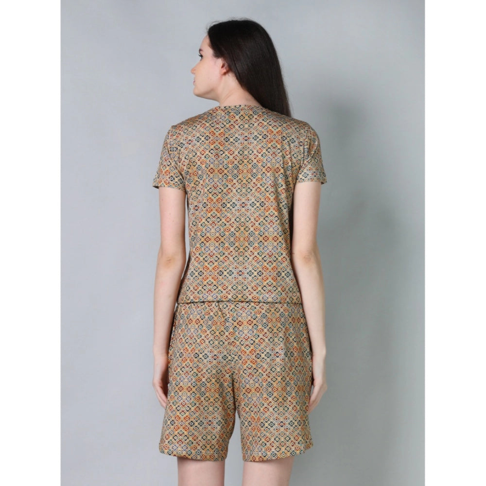 Women'S Cotton Blended Printed Round Neck Half Sleeve Top - Sh