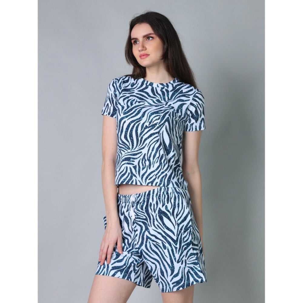 Women'S Cotton Blended Printed Round Neck Half Sleeve Top - Sh