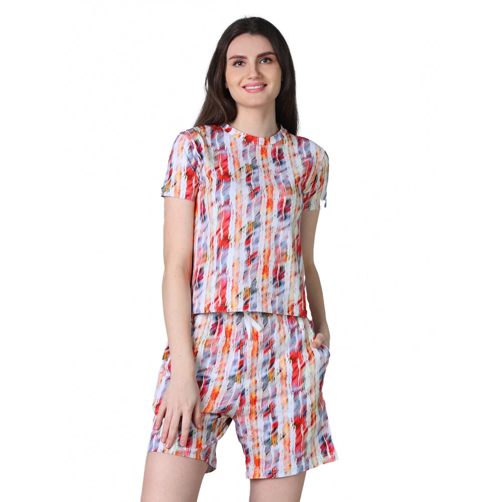 Women'S Cotton Blended Printed Round Neck Half Sleeve Top - Sh