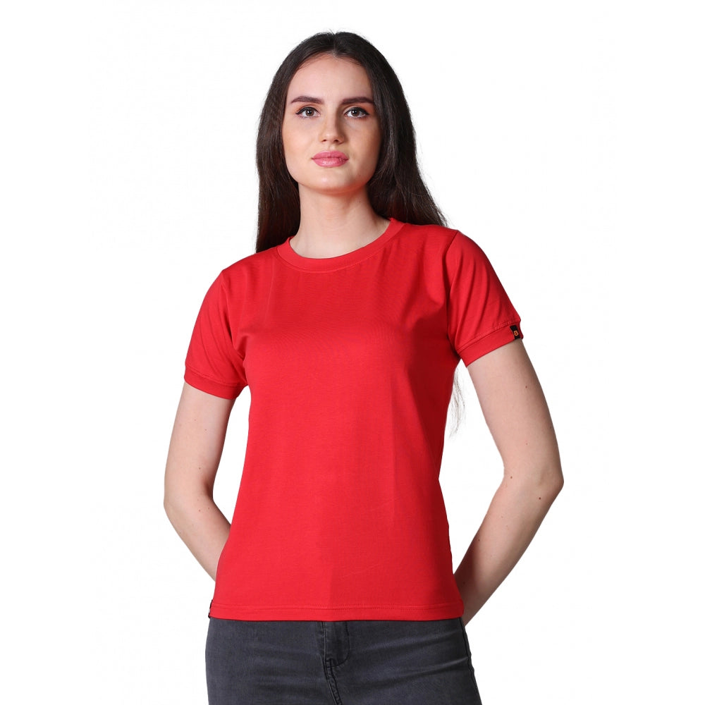 Women'S Cotton Blended Solid Round Neck Half Sleeve T-Shirt (R