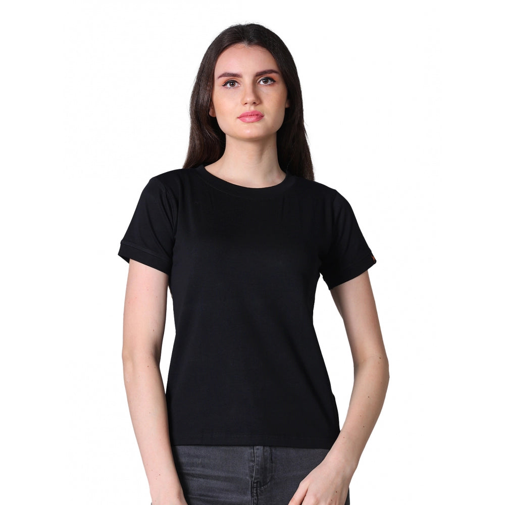 Women'S Cotton Blended Solid Round Neck Half Sleeve T-Shirt (B