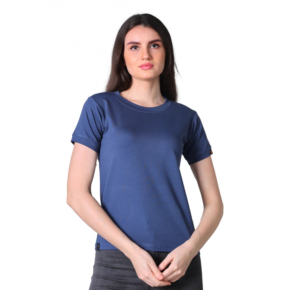 Women'S Cotton Blended Solid Round Neck Half Sleeve T-Shirt (B