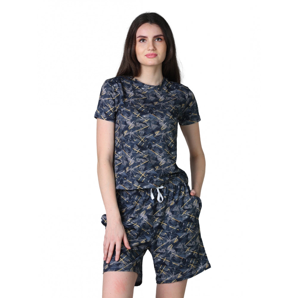 Women'S Cotton Blended Printed Round Neck Half Sleeve Top - Sh