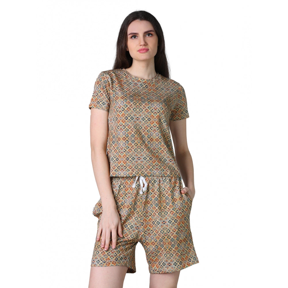 Women'S Cotton Blended Printed Round Neck Half Sleeve Top - Sh