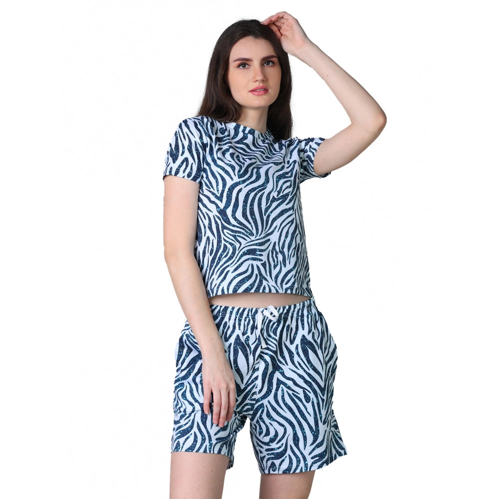 Women'S Cotton Blended Printed Round Neck Half Sleeve Top - Sh