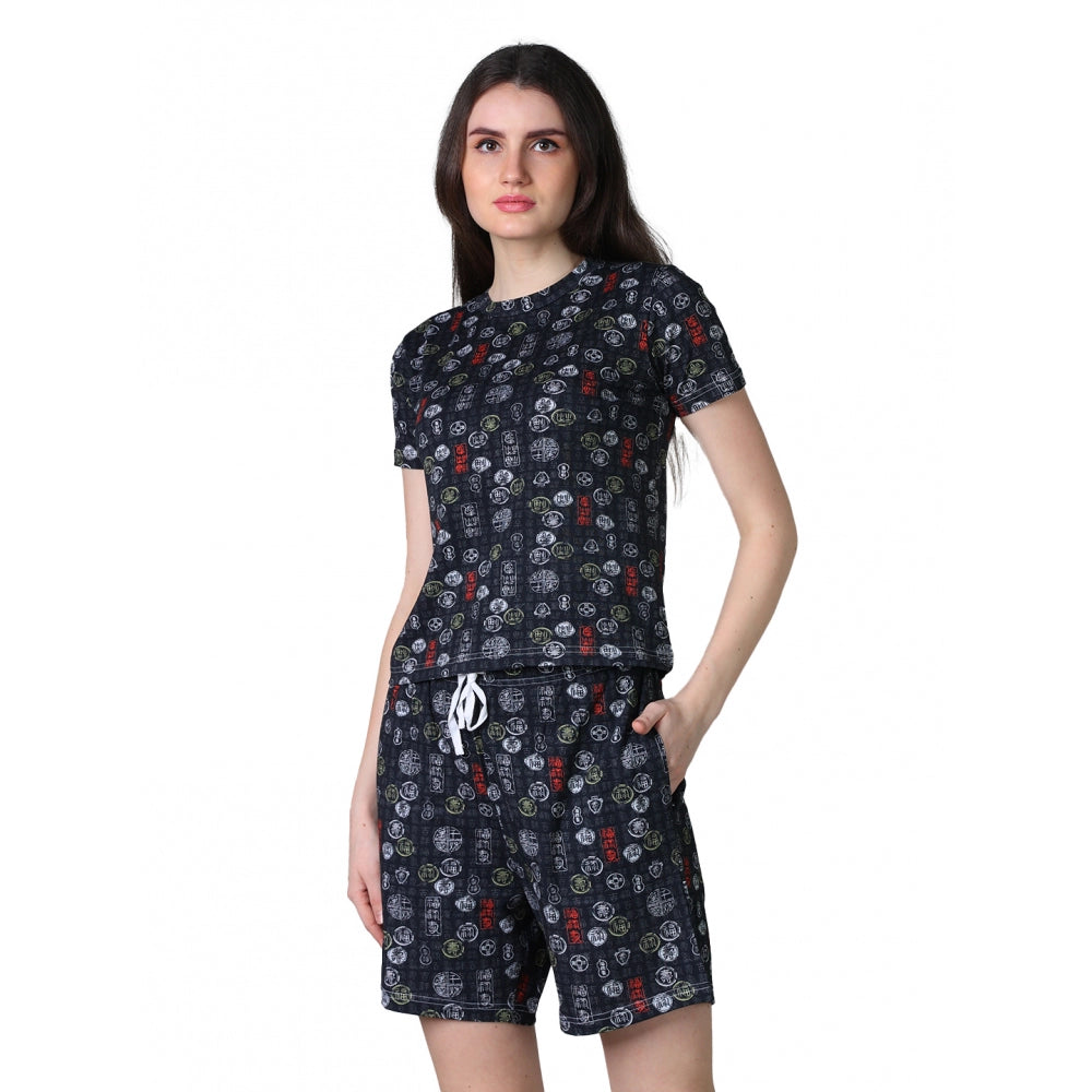Women'S Cotton Blended Printed Round Neck Half Sleeve Top - Sh