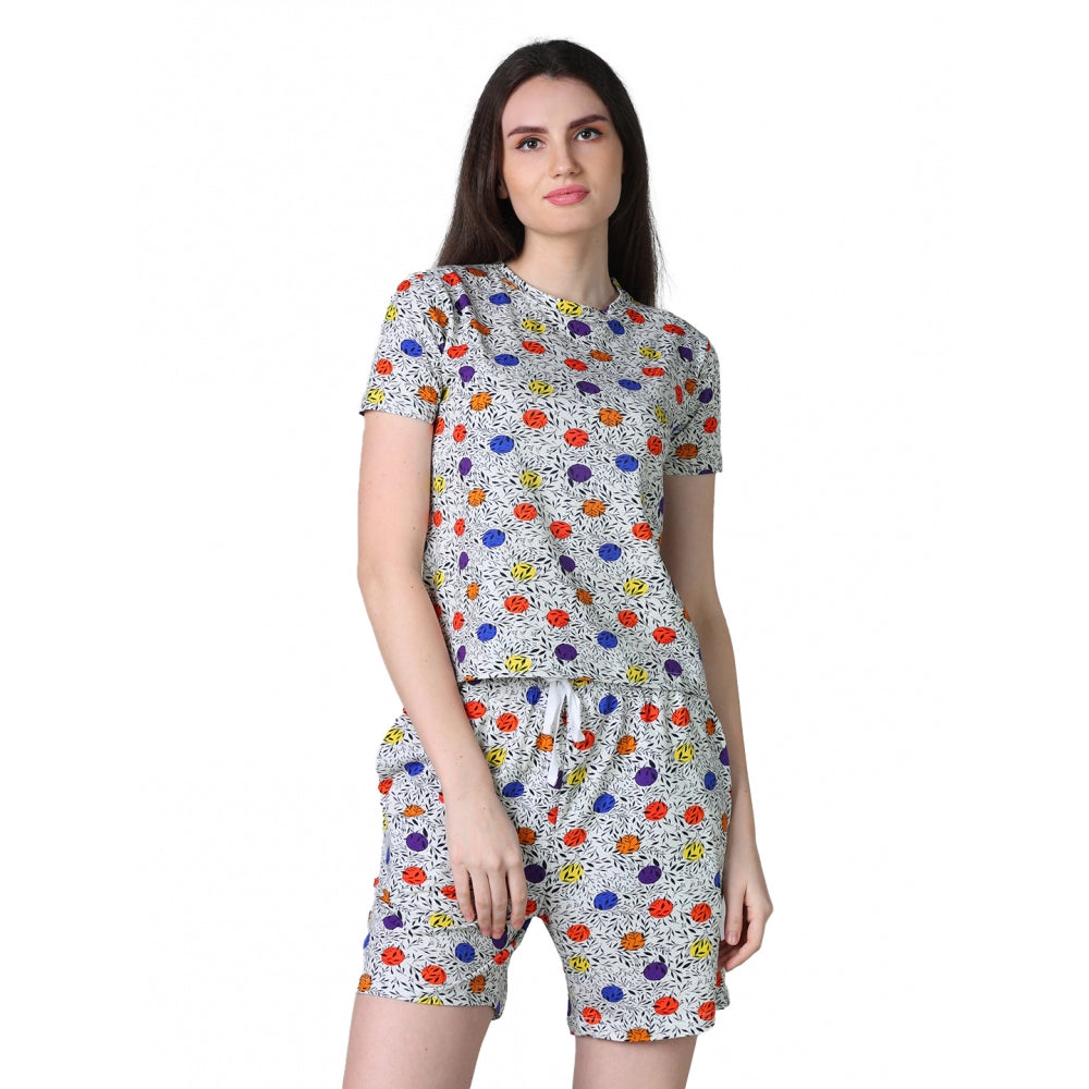 Women'S Cotton Blended Printed Round Neck Half Sleeve Top - Sh